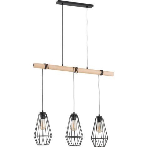 Suspension rustique bois grillage noir 3xE27 REJA Alfa (1/3)