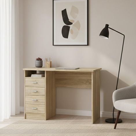 Bureau, Pupitre Polyvalent, Table de Bureau pour PC, Plan de Travail, 110x49 h76 cm, Chêne (1/5)