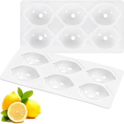 Lot de 6 moules en silicone au citron - 3D - En silicone - Pour brownies, gâteaux en mousse, desserts cuits au four - Décoration de gâteau - Blanc (1/5)