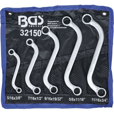 Top-Angebot: Set mit 5 S-förmigen Ringschlüsseln (Zollgrößen, 3/8" bis 3/4") (1/4)