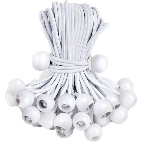 Lot de 30 Tendeur Elastique Boule, Tendeurs Elastique avec Boule Lots, Corde Elastique pour Bache, Tentes, Bâches, Affiches, Camping, Tendeur en Caoutchouc (15cm)/Blanc (1/5)