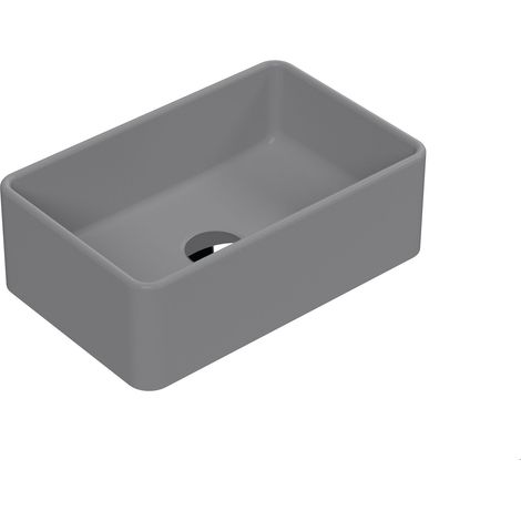 Rectangular Matt Ceramic Countertop Vessel Without Overflow - 365mm - Matt Grey