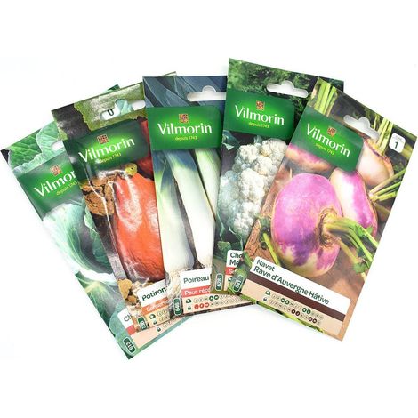 Pack de 5 sachets de graines légumes d'hiver : navet - chou fleur- poireau - potimarron - chou