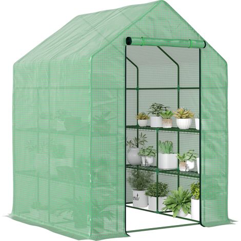 Walk in Greenhouse with Shelves Steeple Green House for Garden Grow House Removable Cover 143x138x190cm, Green