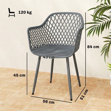 Ensemble de 4 chaises de jardin en plastique résistant aux UV, avec accoudoirs et dossier, 56 x 51 x 84 cm, gris foncé (1/5)