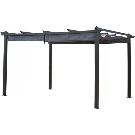 Habitat Et Jardin – Pergola aluminium rétractable 3 x 4 m – Toit coulissant anti-UV – Poteaux 90 x 90 mm – Résistante aux intempéries – Gris anthracite (1/4)