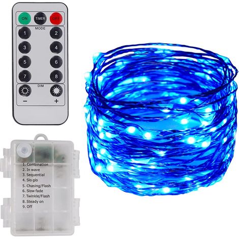 Haiaveng Guirlande lumineuse de Noël bleue 10 m 100 LED piles fil argenté étanche intérieur/extérieur (1/5)