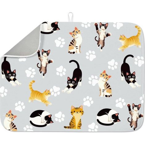 Joli tapis de séchage pour comptoir de cuisine, tapis égouttoir à vaisselle pour chat orange, tapis absorbant en microfibre antidérapant, tapis de séchage lavable pour table, comptoir, évier (1/5)