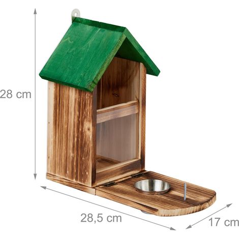 Mangiatoia da appendere per giardino o balcone con secchiello per l'acqua 25 x 15 x 15 cm in legno naturale 130014039