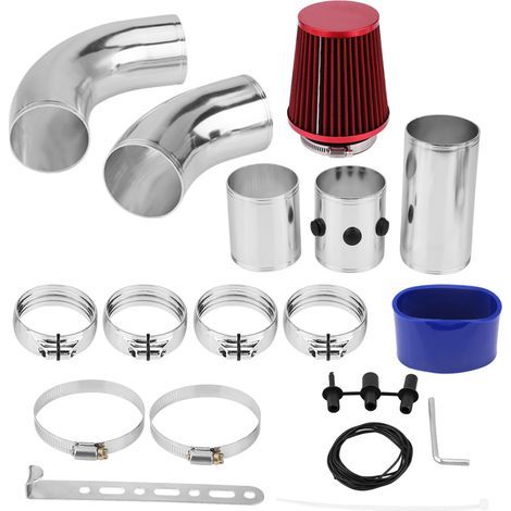 Tbest Kit de Tuyau D'admission D'air Froid Universel en Aluminium, 76 Mm, 3 Pouces, Système de Filtre Turbo Haute Performance pour Véhicules Modifiés, Argent Bleu Rouge (1/5)