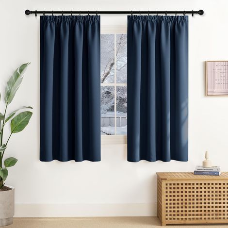 Décoration de Petite Fenêtre, Rideau Occultant Court Opaque Galon Fronceur pour Chambre Cuisine Salon, Largeur 140 sur Hauteur 137cm, Bleu, 2 Pièces (1/5)