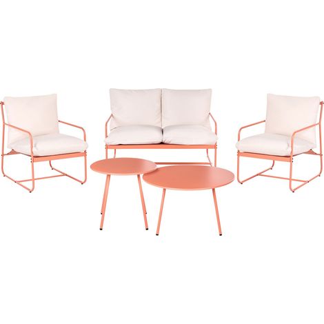 Ensemble de Jardin 4 Places Structure Métallique avec Coussins en Tissu et Housses Amovibles Fauteuils Canapé et Table Basse Corail Formello (1/5)