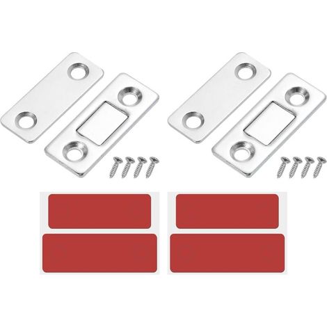 Lot de 2 verrous magnétiques pour armoires, tiroirs, portes coulissantes pour placards de cuisine, argent (1/5)