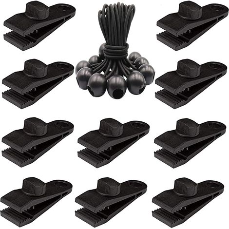 Lot de 20 clips de bâche robustes – Pinces de tente à vis pour bâche avec boule élastique pour auvent, auvents, pergola, couvertures en toile, camping en plein air, piscine.