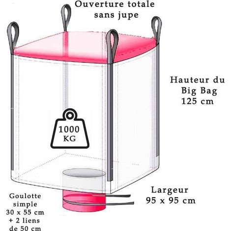 Big Bag avec goulotte de vidange - 1000 kg (95x95x125cm)