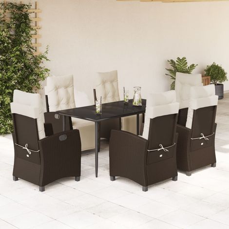 7-tlg. Garten-Essgruppe mit Kissen Braun Poly Rattan (1/5)