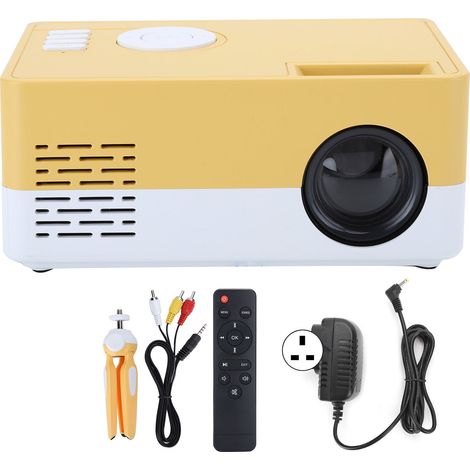Filiyano – projecteur portable LED pour – Mini projecteur portable LED pour home cinéma et vidéo, avec support, 100-240 V, blanc et jaune, prise (1/5)