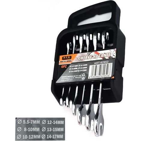 SET 6 PZ UTENSILI CHIAVI INGLESI DOPPIA ESTREMITA' 5.5 7 8 10 12 13 14 15 17 MM