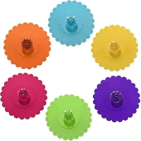 Lot de 6 couvercles en silicone pour verres et tasses, couvercle rond créatif de 11 cm avec motif diamant coloré, couvercle anti-poussière (1/5)
