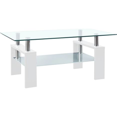 Mesa de café 95x55x40 cm vidrio templado transparente blanco (1/7)