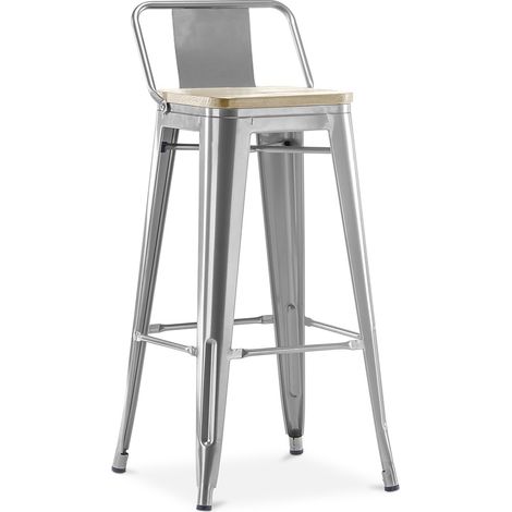 Bar Stool with Backrest - Industrial Design - Wood & Steel - 76cm - New Edition - Stylix Steel