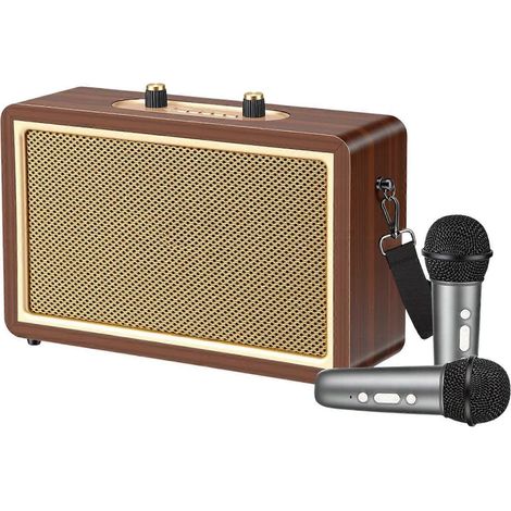 Retro en bois Bluetooth haut-parleur avec microphone extérieur karaoké Speakers Vintage sans fil Stereo son système (1/5)