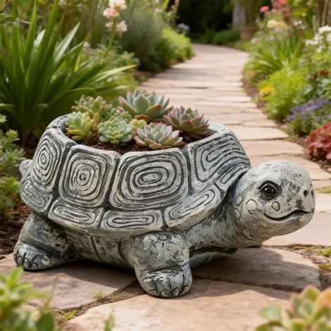 (A) Pot de fleurs en résine en forme de tortue amusante, pot pour plantes grasses, décoration pour la maison ou le bureau, pot de fleurs artisanal, cadeau (1/4)