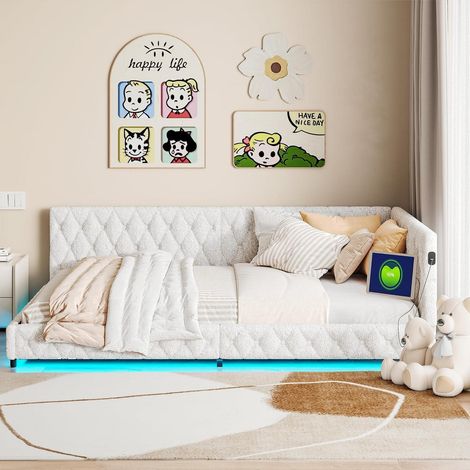 Schlafsofa 140x200 cm ausziehbar mit Lattenrost, 2-Sitzer Samt, Beige (1/5)