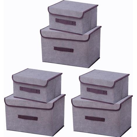 6 Boîte de Rangement avec Couvercle,Sac de Rangement,Pliable Rangement Tissu pliable avec Couvercle, Panier de Rangement,Coffre à Jouets pour Jouets,Vêtements (Gris, 36 cm+26 cm)