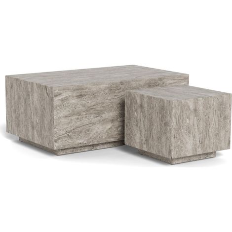 Conjunto mesa de centro Norsica 894, Mármol gris, 42x60x100cm, Diámetro: 0, MDF, Angular
