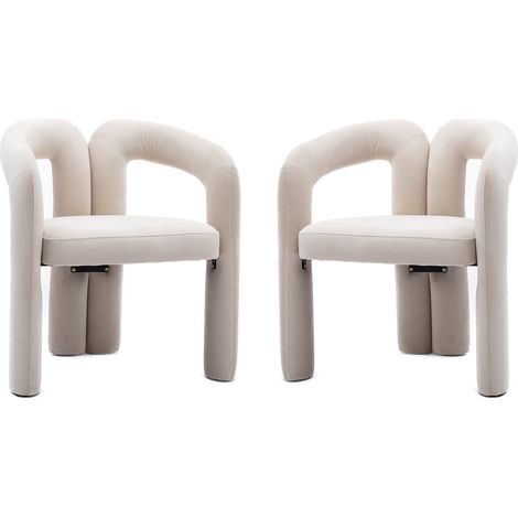Lot de 1 Esszimmerstühle, Stuhl mit Armlehnen, aus Samt Beige (1/5)