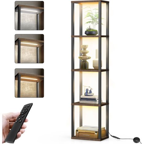 Lampadaire Étagère Structure Bois 164cm 4 Modules LED Intégrés Éclairage Dimmable 2700‑6000K Lampe sur Pied Télécommande et Interrupteur à Pédale Charge 25kg par Tablette Vitrine pour Salon Entrée Ch (1/5)