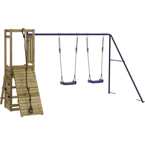Aire de jeux d'extérieur balançoires toboggan portiques robuste jeux jardin 308 x 184 x 169 cm bois de pin imprégné (1/5)
