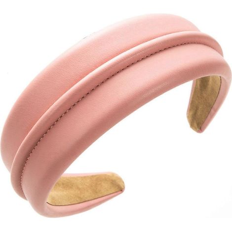 Bandeau large en similicuir pour femme, couleur unie, léger, accessoire pour cheveux.-Pink (1/5)