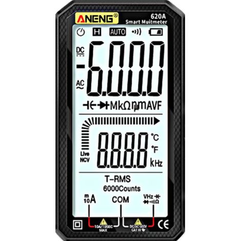 Multímetro digital ANENG 620A, con advertencia, detección automática, mide corriente CC/CA, voltaje, temperatura, capacitancia, continuidad, diodo, resistencia, prueba de frecuencia, NCV, pantalla de (1/2)