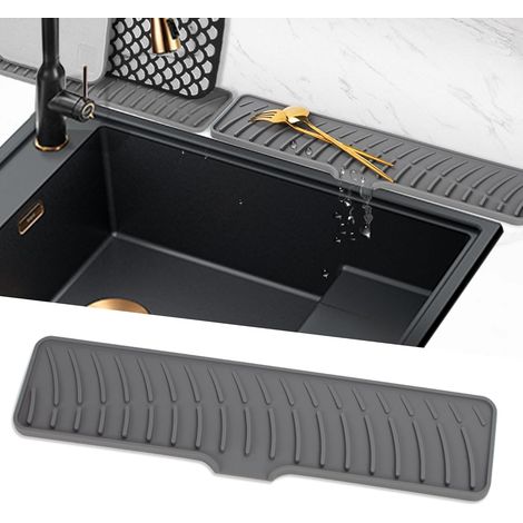 Tapis de drainage en silicone pour robinet, tapis de séchage pour évier, tapis de drainage pour cuisine et salle de bain (gris, 42 cm) (1/5)