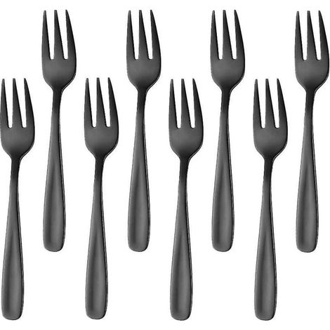 Fourchettes à thé, petites fourchettes à dessert, fourchettes à gâteaux, acier inoxydable noir, lot de 8 (1/5)