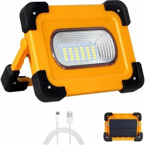 Projecteur LED Rechargeable Projecteur Chantier 50W Lumière de Travail avec Batterie & Pannea Solaire 4 Modes Lanterne Portable Projecteur Extérieur pour Camping, Bricolage (1/5)
