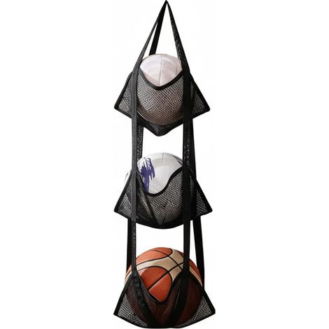 Ball Rack Hanging Sports Organizer Door Wall Ball Holder Shelf for Football, Basketball, Volleyball, Gym Storage Net – Black (1/5)
