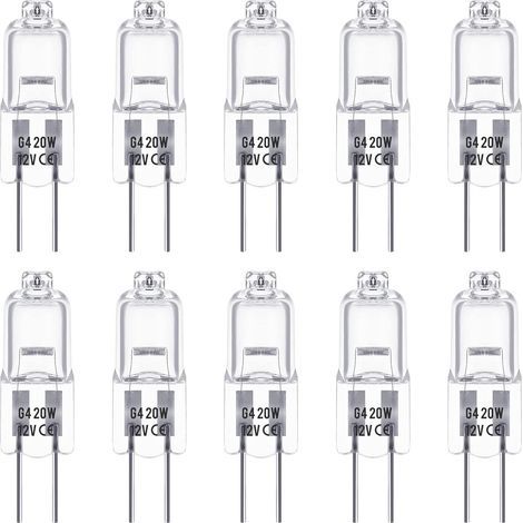 10 Ampoule G4, Halogène 20W 12V, Dimmable, Blanc Chaud 2800K, Angle 360°, Intérieur (1/5)
