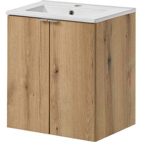 Armadio Pensile Sottolavabo NEWPORT con Lavandino 50x57x39 cm Effetto Rovere [en.casa]