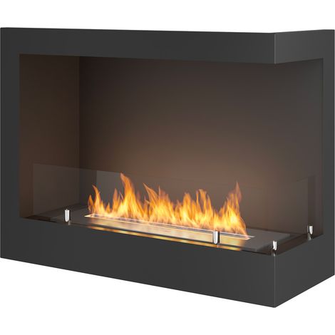 Camino a Bioetanolo da Incasso 60x45 cm Corner 600 Right Destro Nero con Vetro (1/5)