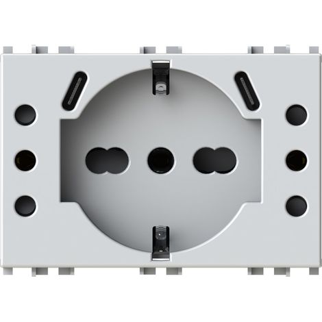 Modulo presa schuko, 2 prese 10A e 2 prese USB 3.1 tipo C, 5Vdc 3A, serie U, bianco, compatibile con serie Vimar Plana - 4Box USBP503 4BUSBP503.V14 (1/6)