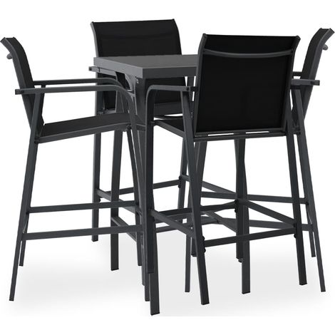 5 pcs Ensemble Table de bar + 4 Chaises de bar de jardin - Table Haute avec 4 Tabourets Noir BV833295 - BonneVie (1/4)