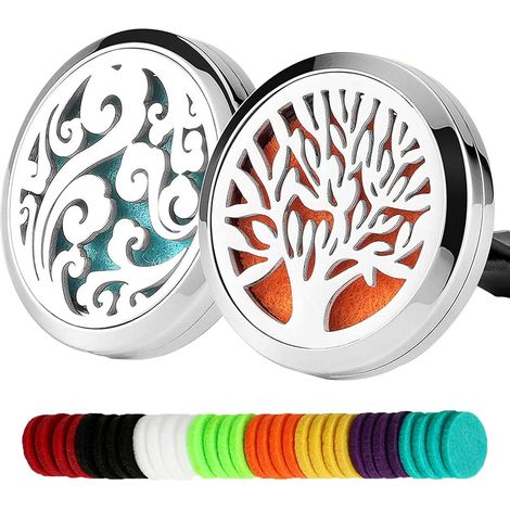 2pcs Car Essential Oil Diffuser, Car Air Freshener Diffuser Perfume Clip Stainless Steel Auto Accessories with 32pcs Replaceable Replacement Ampons (1/5)