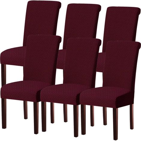 Stuhlhussen 6er Set, Stretch Stuhlbezug Weinrot, Waschbar & Abnehmbar (1/5)