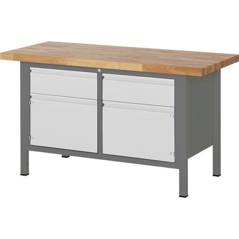Etabli réglable en hauteur STIER Premium avec 2 tiroirs et 2 portes battantes, lxPxH 1 500x700x840-1 040 mm