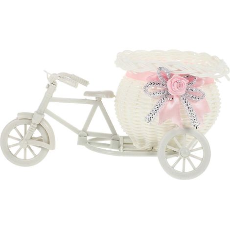 panier à fleurs créatif en rotin, style tricycle, pour décoration de mariage, de maison ou de chambre (blanc, petite taille, couleur du nœud papillon aléatoire)-25x11.5cm-White (1/4)
