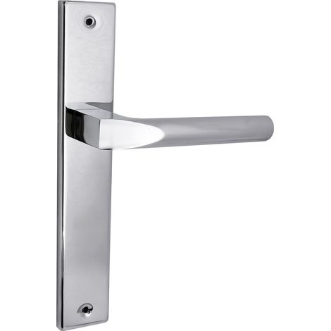 domino Türgriff Blind Drückergarnitur Langschildgarnitur Türklinke für Zimmertür, Bürotür, Kellertür & Innentür L-Form Türbeschläge aus Aluminium glänzendes Chrom Türdrückergarnitur CONO M6 (1/5)
