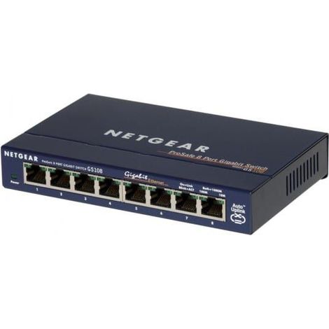 Netgear – Switch Gigabit 8 ports Ethernet RJ-45 – Non géré – Débit 10/100/1000 Mbps – GS108GE